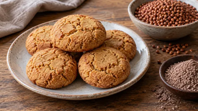Biscotti taosu dalla superficie screpolata, con chicchi e crusca di sorgo.